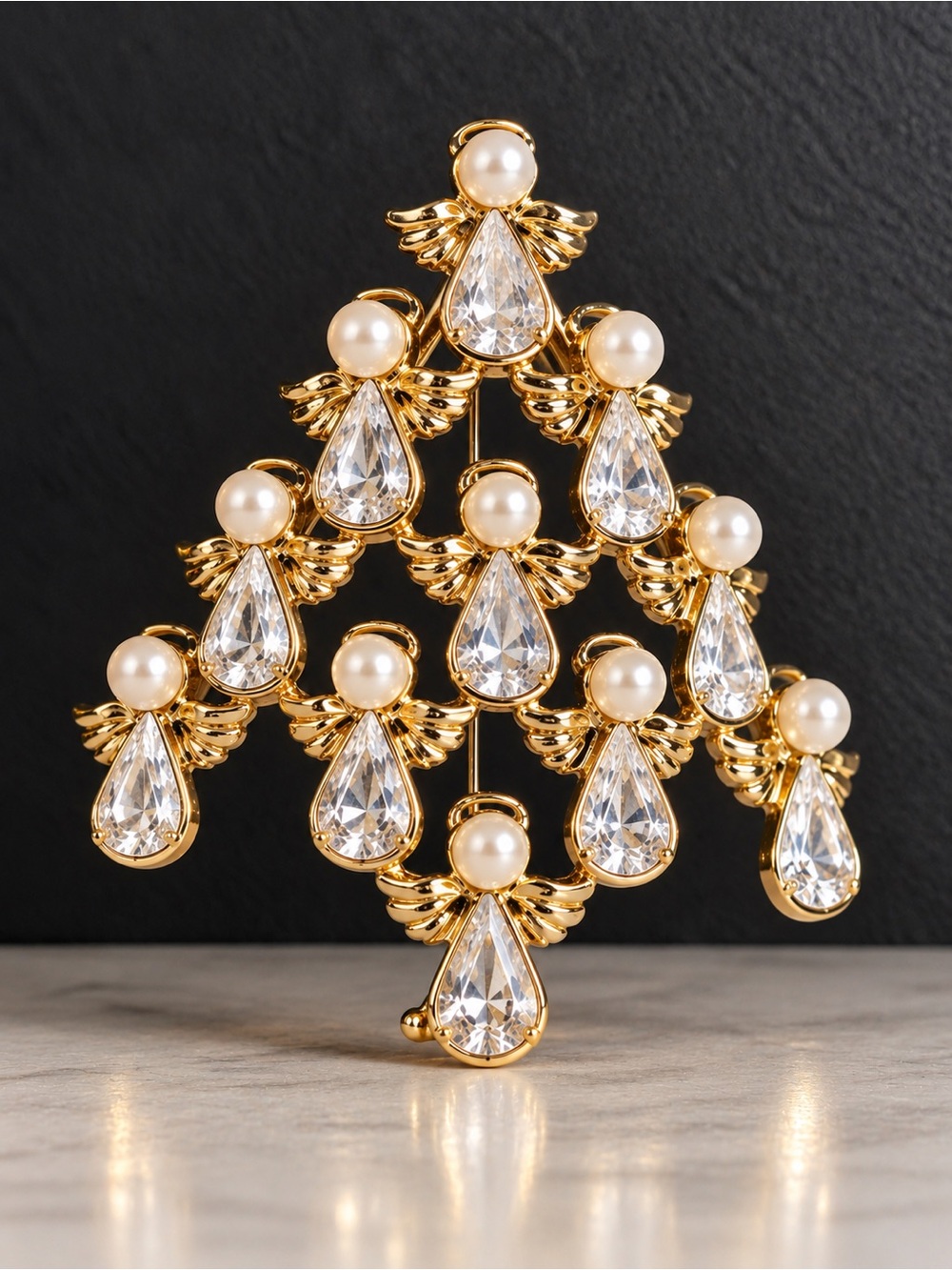 intage Nina Ricci NR Angel Christmas Tree Brooch Pearl Rhinestone Holiday
